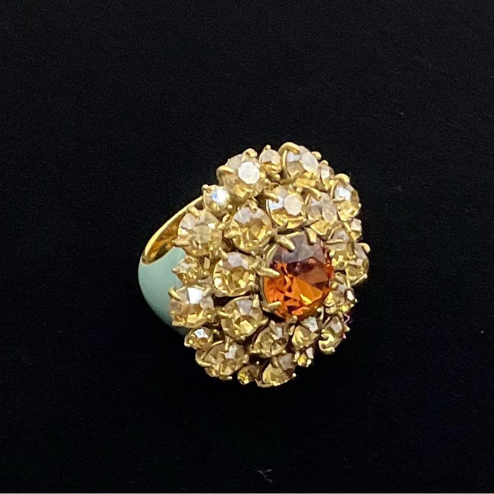 J.Crew Two Tone Clear Stones Main Brown Rhinestone Enamel Statement Ring Sz 5.75